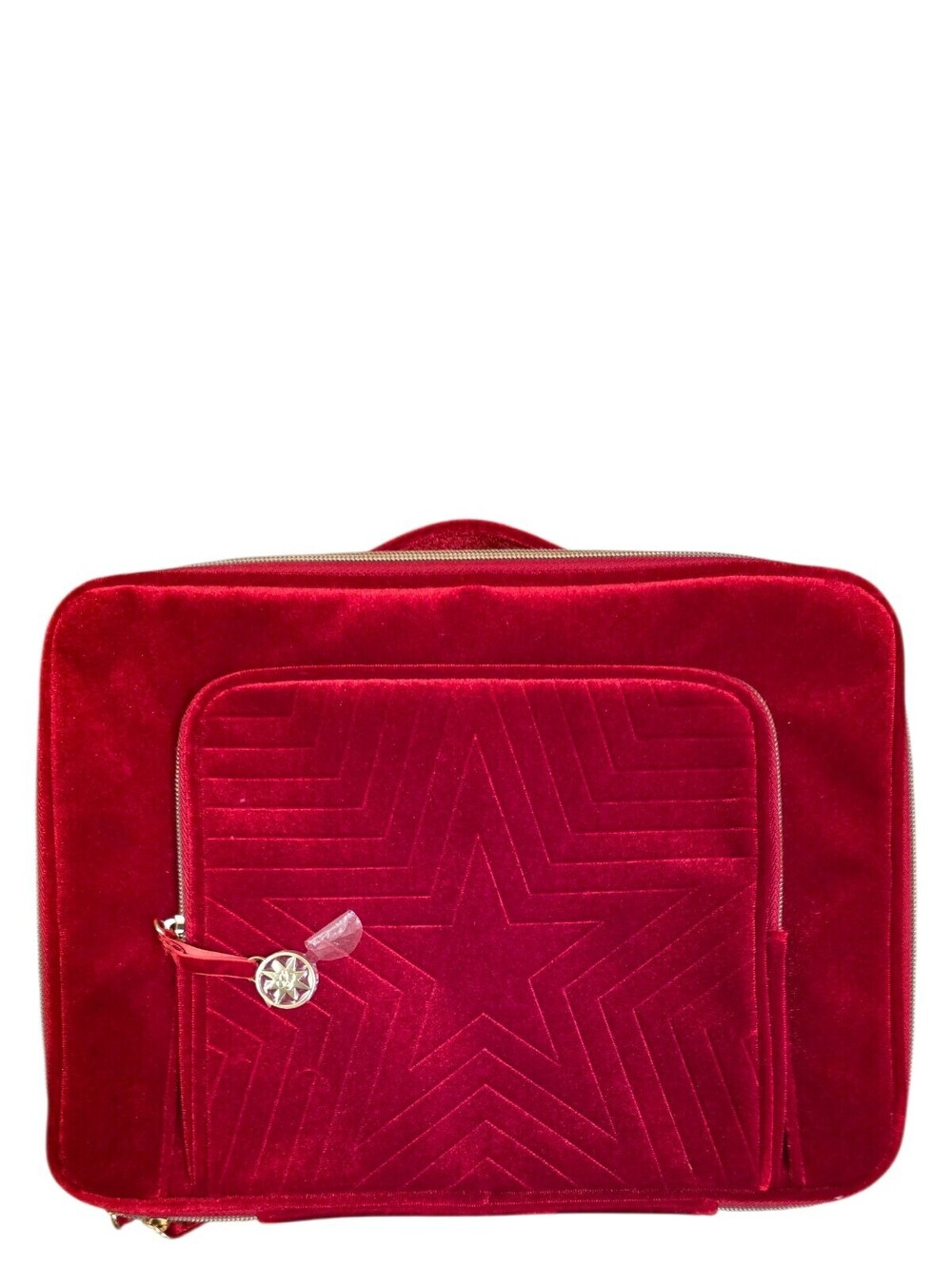 Estée Lauder Red Velvet Cosmetic Train Case Travel Bag Pouch Set Gold Hardware